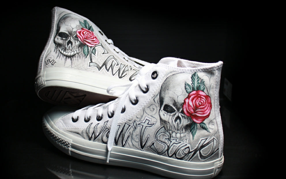 Converse rose and skull tattoo
