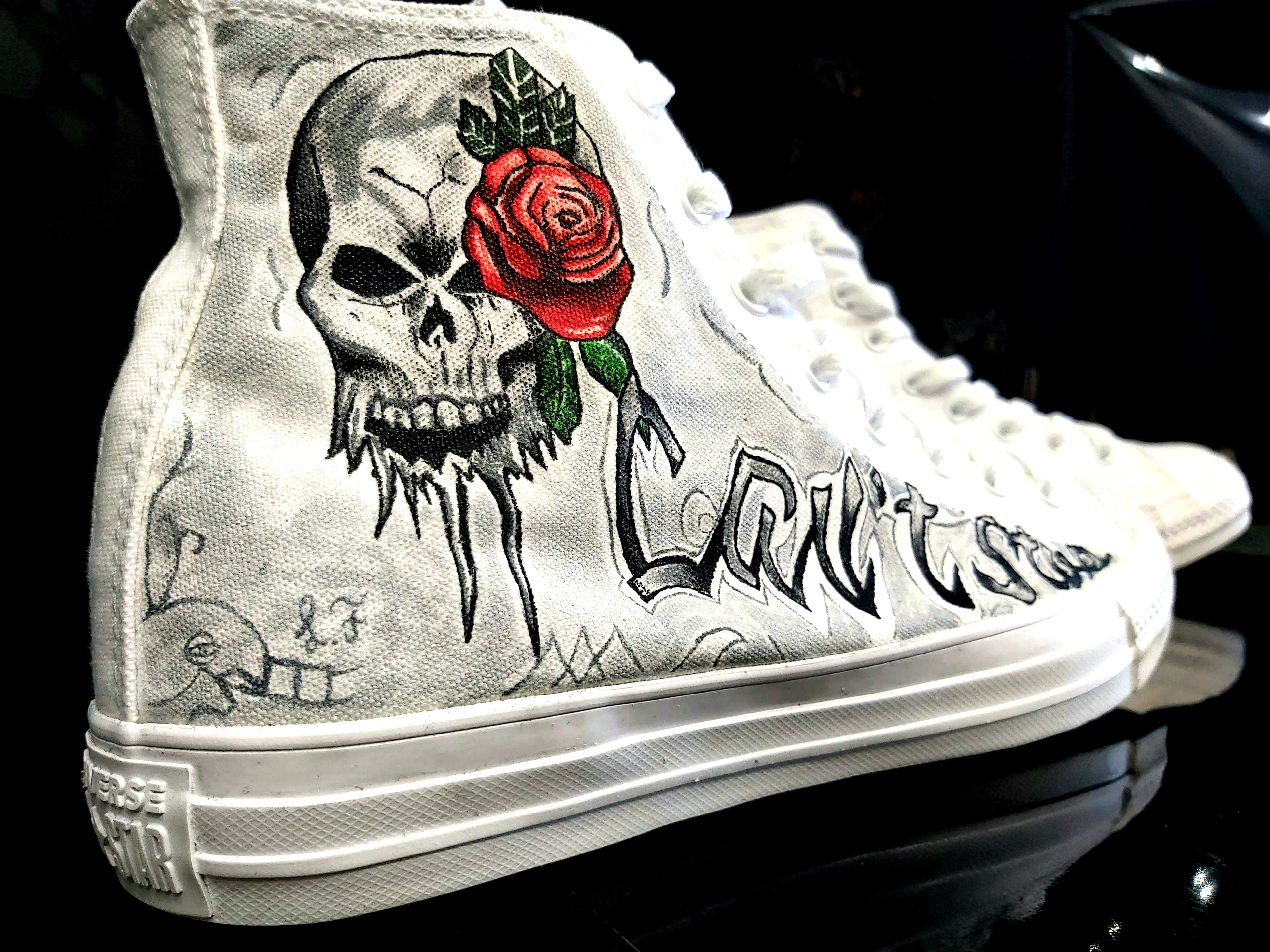 Converse rose and skull tattoo