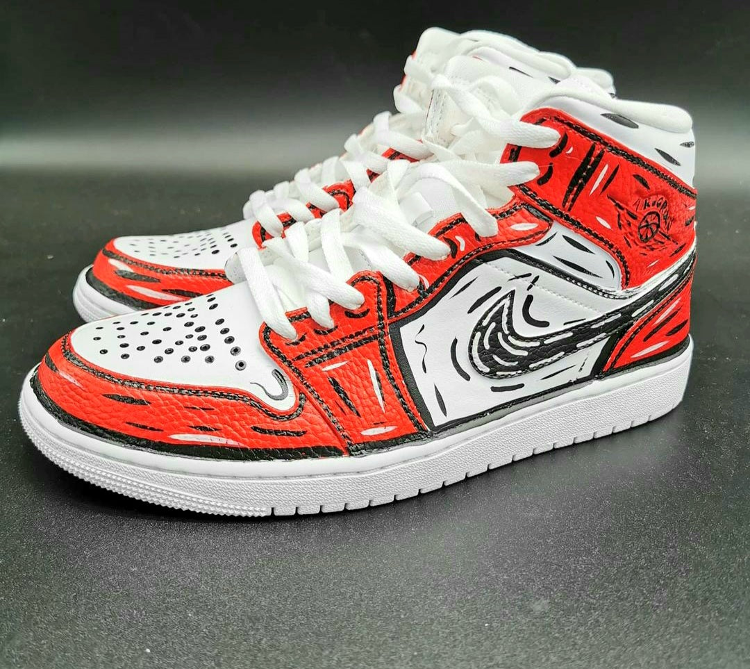 Air jordan1 mid red cartoon custom